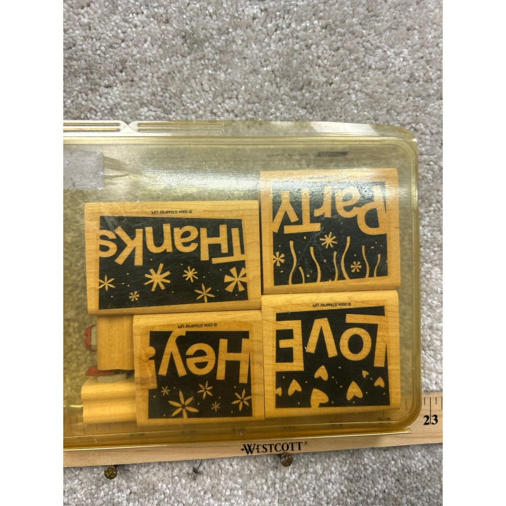 Vintage 2004 Stampin Up Word Play Wood Mount Rubber Stamp Set Greetings 6pc